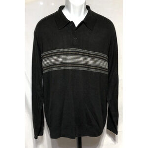 System sweater XL Geo Blk 3 button polo collar long sleeve Knit Preppy Grandpa